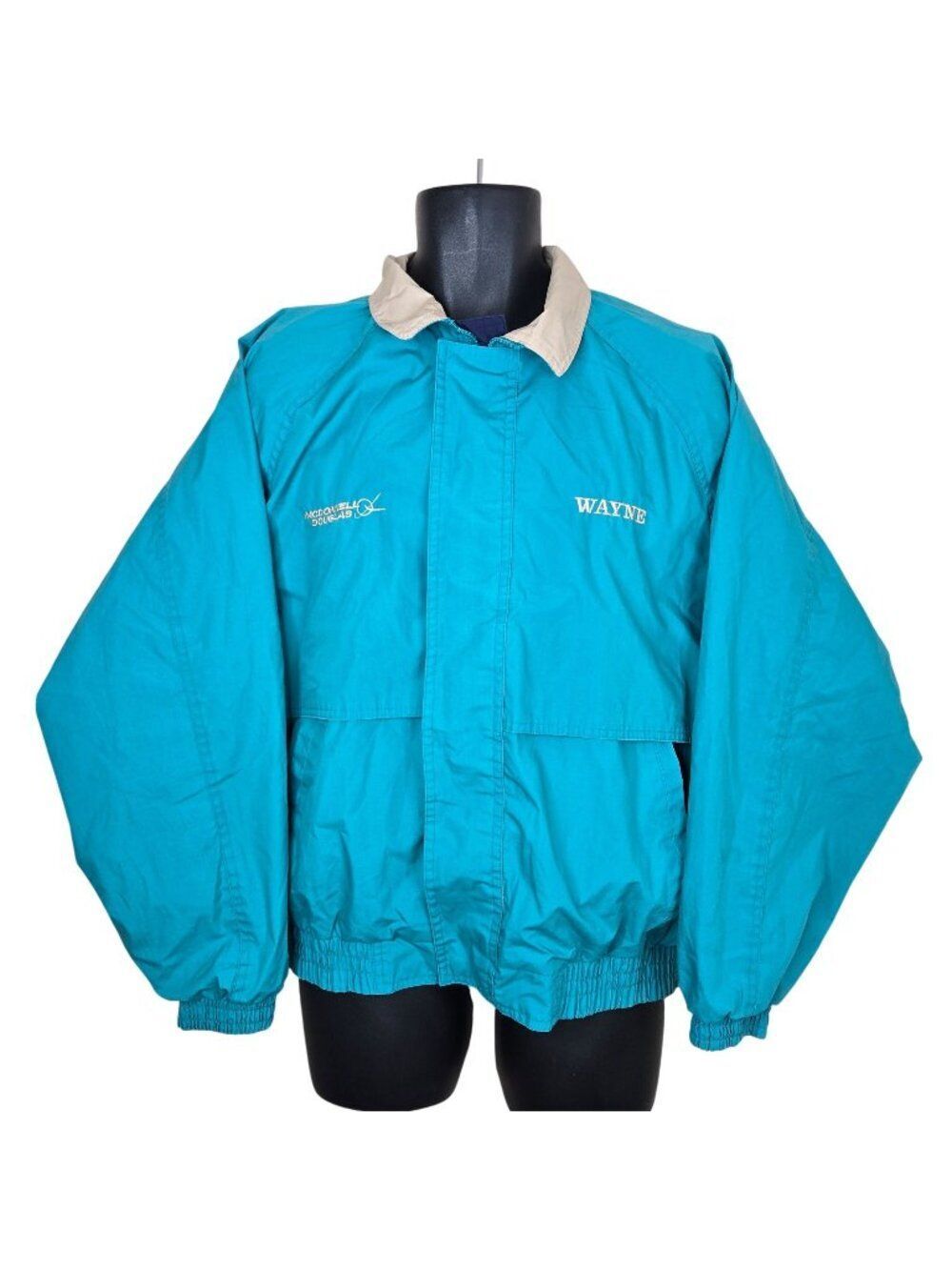Vintage 80s McDonnell Douglas Teal Blue Windbreaker Jacket Mens Size M